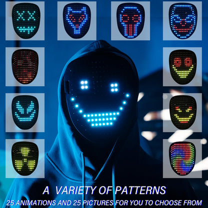 COOLGUARDER Led Mask with Gesture Sensing, Light up Shining Mask with 50 Patterns for Child Men Women LED Mask Halloween Xmas for Costume Cosplay Party