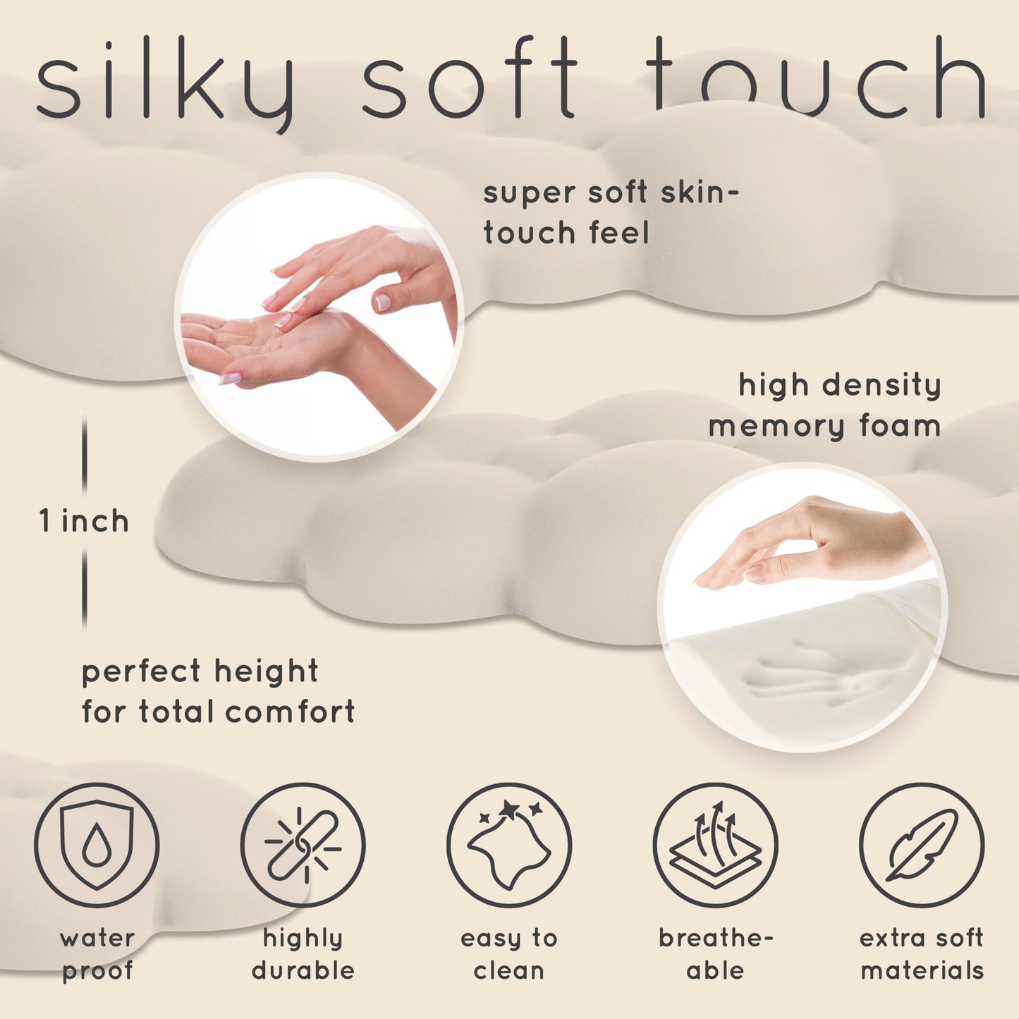 Create-ables Qloud Cloud Wrist Rest Keyboard Wrist Rest for Computer Keyboard Pad, Cloud Keyboard Wrist Rest, Wrist Pad for Keyboard, Memory Foam, Non Slip Base, Comes with Mouse Pad - Beige