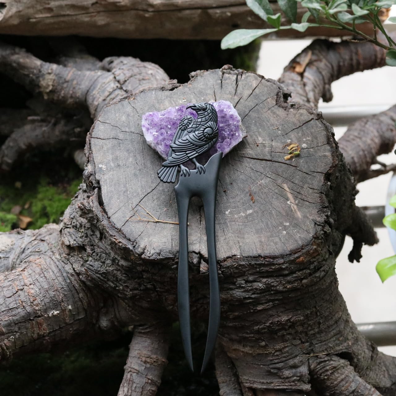 2pack U Shaped Viking Raven Metal Hair Prong Forks French Hair Styling Pins Black Wicca Witch Sticks Renaissance Festival Acceossories for Women Perfect for Thick Hair