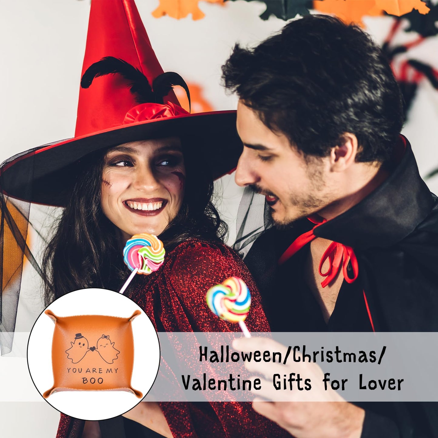 Halloween Boo Basket Stuffers for Him Her Halloween Stuff Gifts for Men Women Spooky Basket Stuffers Scream Themed Gifts for Girlfriend Boyfriend Anniversary Day Gift for Couple Christmas Leather Tray