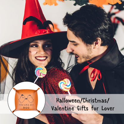 Halloween Boo Basket Stuffers for Him Her Halloween Stuff Gifts for Men Women Spooky Basket Stuffers Scream Themed Gifts for Girlfriend Boyfriend Anniversary Day Gift for Couple Christmas Leather Tray