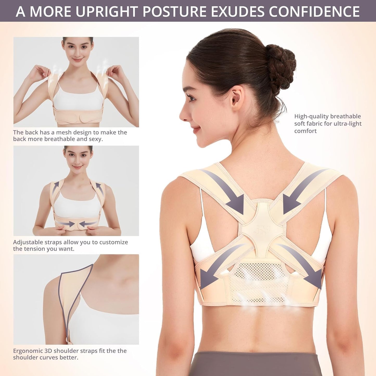 JMPOSE Back Posture Corrector for Women: Adjustable Shoulder Posture Brace Straightener Pain Relief (Small/Medium)