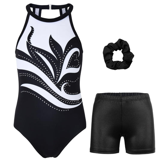JOYSTREAM Gymnastics Leotards for Girls With Shorts Sparkly Ballet Dance Clasp Back Activewear Classic Flower,6-7Years