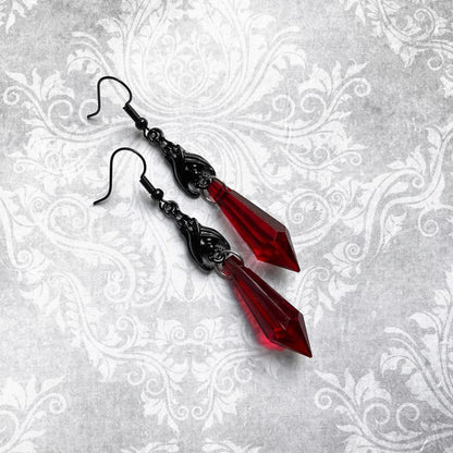Gothic Dark Bat Dangle Earrings Red Black Crystal Gems Bat Earrings Punk Rock Style Bats Animal Earrings Halloween Costumes Earrings Jewelry for Women (Red)