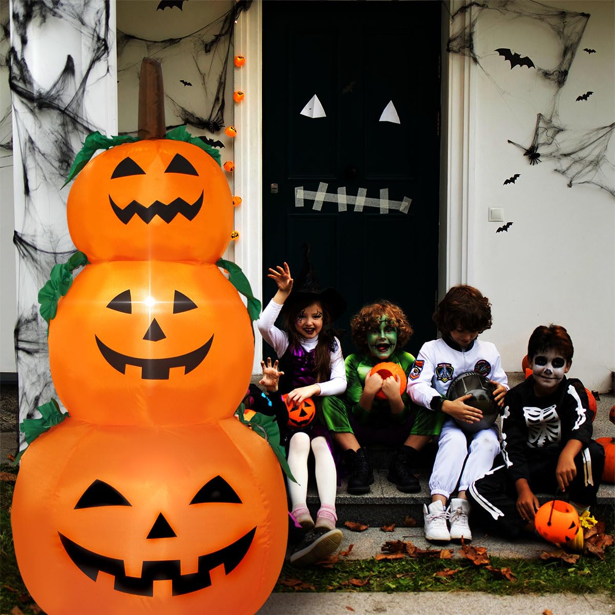 Decfine Halloween Blow up Inflatable Pumpkin Decoration-Lighted Inflatable Pumpkin for Home Yard Garden Indoor and Outdoor Decoration with Built in Fan and Anchor Ropes (3 Halloween Pumpkin)