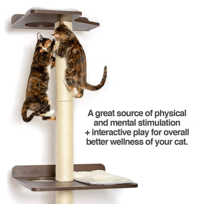 PetFusion Ultimate Cat Climbing Tower & Activity Tree. (24 x 20.8 x 76.8 inches (lwh) Tall Sisal Scratching Posts, Modern Wall Mounted cat Furniture, Espresso Finish). 1 Year Manufacturer Warranty