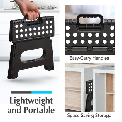 Handy Laundry Folding Step Stool - Sturdy Enough Collapsible Stool to Support Adults and Safe Enough for Kids - Opens Easy with One Flip - Great for Kitchen, Bathroom or Bedroom (Black - 9 Inch)