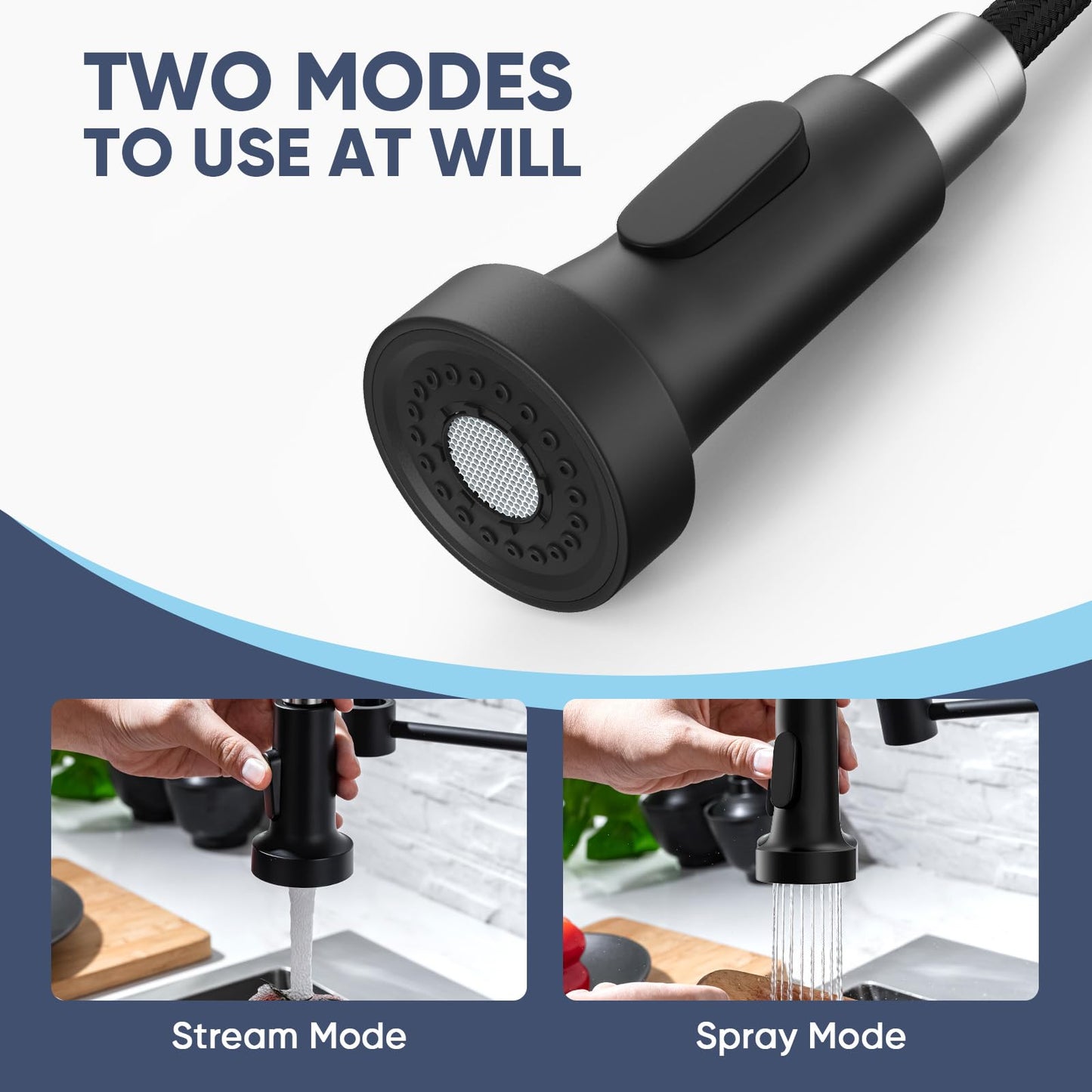 Kitchen Faucets with Pull Down Sprayer Commercial Industrial Stainless Steel Single Handle Single Hole Spring Farmhouse RV Sink Faucet, Matte Black Kitchen Faucet for Laundry Utility Room Sink