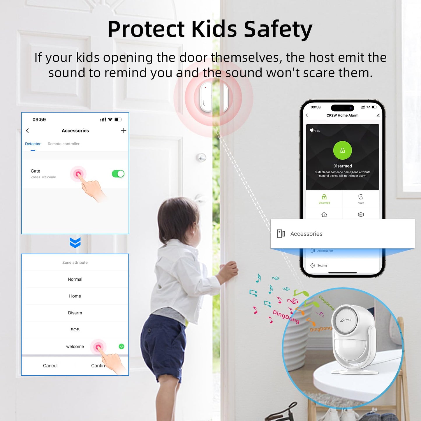 CPVAN Home Alarm System with PIR Motion Sensor, WiFi Wireless DIY Smart Door/Window Alarm for Home Security with Phone APP Alert 9 Pieces-Kit (Indoor PIR Alarm Host, 6 Door Sensors, 2 Remotes)