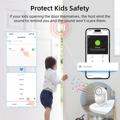 CPVAN Home Alarm System with PIR Motion Sensor, WiFi Wireless DIY Smart Door/Window Alarm for Home Security with Phone APP Alert 9 Pieces-Kit (Indoor PIR Alarm Host, 6 Door Sensors, 2 Remotes)