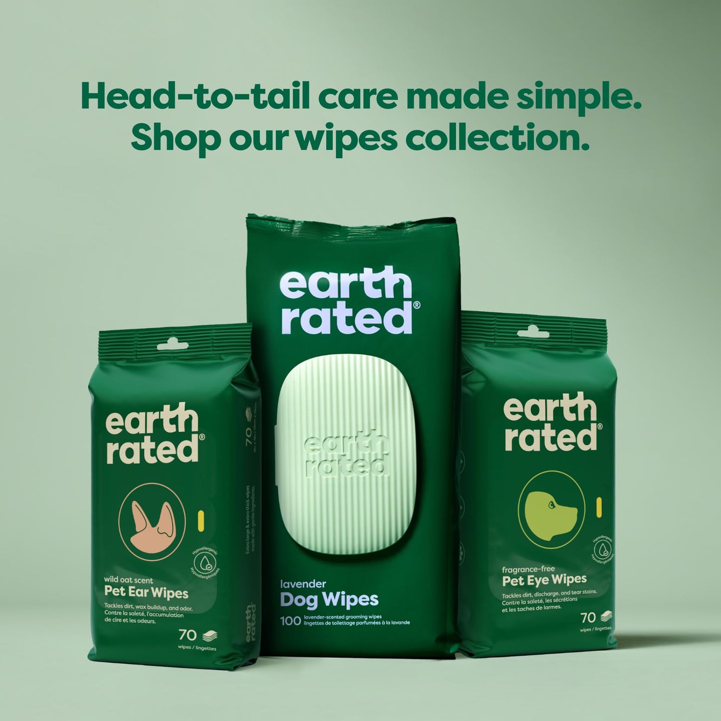 Earth Rated Pet Wipes for Dogs and Cats, Hypoallergenic, Cleaning and Hydrating, for Grooming Paws, Body and Butt, Unscented, 400 Count
