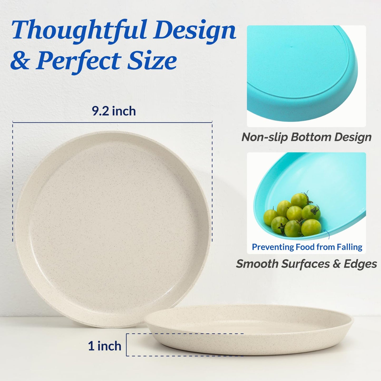 9 Inch Dinner Plates Set of 8 - BPA-Free Wheat Straw & Plastic Plates Lightweight Plate for Dessert,Pasta BPA Free, 8 Colors