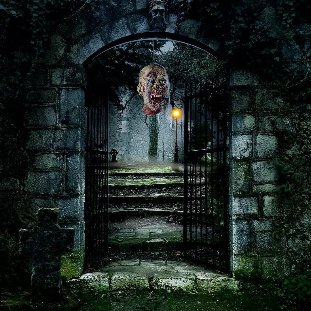 Halloween Decoration Props, Scary Hanging Severed Head Life-Size Bloody Latex Zombie Head for Haunted House Halloween Party Yard Bar Decor