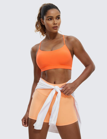 CRZ YOGA Butterluxe Womens Y Back Sports Bra - Padded Racerback Low Impact Spaghetti Thin Strap Workout Yoga Top Neon Orange Medium