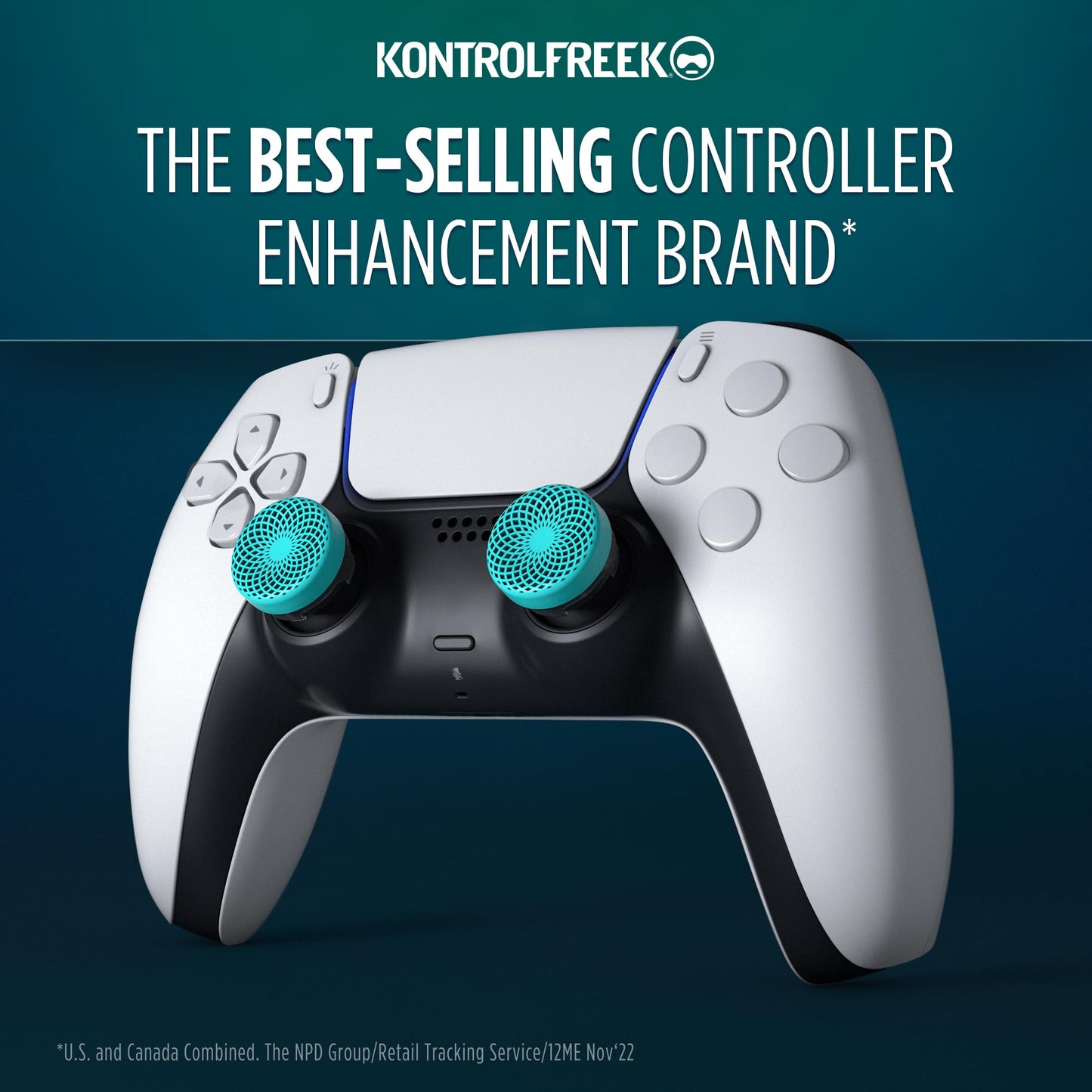 KontrolFreek Lotus for PlayStation 5 (PS5) and PlayStation 4 (PS4) | Performance Thumbsticks | 2 Mid-Rise Concave | Teal/Clear