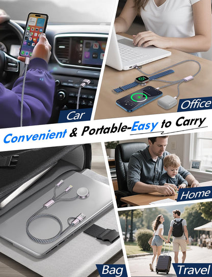 2Pack Multi Fast Charging Cable for Travel Vacation Essentials,iPhone 17 Charger,Apple Watch Charger,3-in-2USB A/Type C/Lightning Cable for iWatch,iPhone 17-11,Nintendo Switch,Airpods,Home,Office-4FT