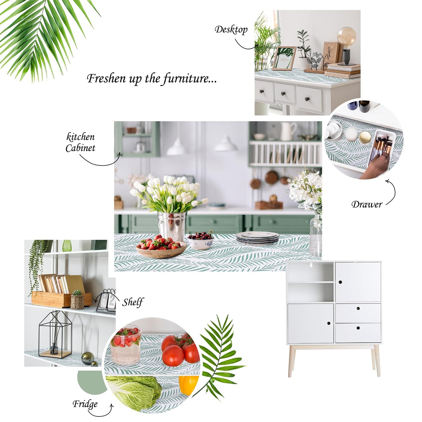 Jersow Shelf Liner Non Slip, Non Adhesive Drawer Liner, Waterproof Shelf Liners for Kitchen Cabinets, Drawer, Fridge, Wire Shelving, Pantry, Under Sink, Bathroom-12 X 20FT, Heavy Duty(Green)