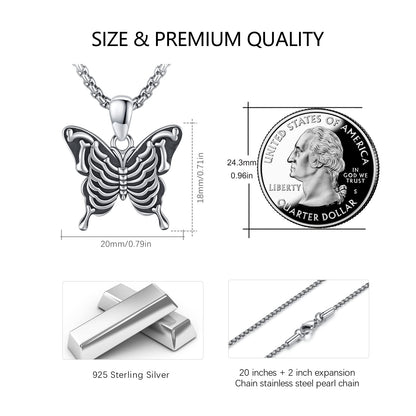 CUOKA MIRACLE Skull Butterfly Necklaces 925 Sterling Silver Gothic Jewelry Butterfly Necklace for Women Skull Butterfly Pendants Necklace Fashion Goth Necklace Halloween Jewelry Gift Hypoallergenic