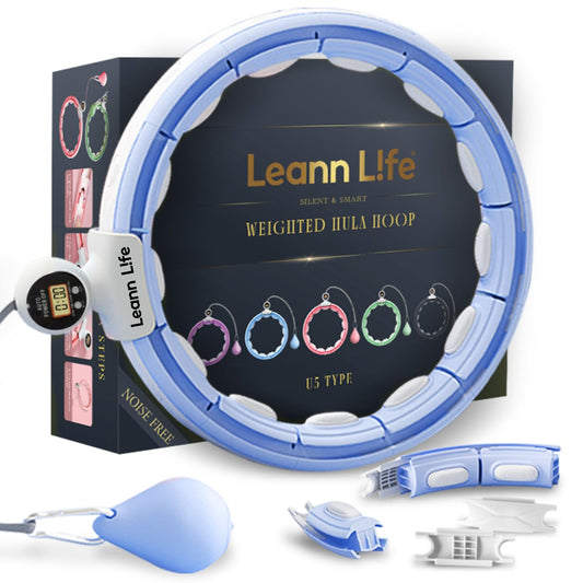 Leann L!fe U5-16 Knots with Counter, U5 Silent Smart Weighted Hula Hoop for Adults Weight Loss Infinity Hoop Plus Size, Home Outdoors Fitness Exercise, Abdominal Toner, (Blue-Waist 28"~46")