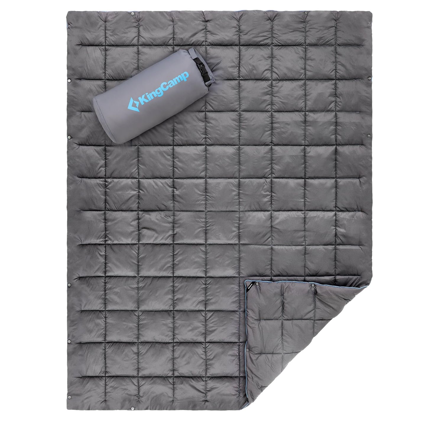 KingCamp Ultralight Camping Blanket, Packable Down Alternative Puffy Wearable Blankets Weatherproof Warm Package Quilt with Snap Buttons for Outdoor Hiking Travel Picnic Stadium (69" x 53", CHARCOAL)