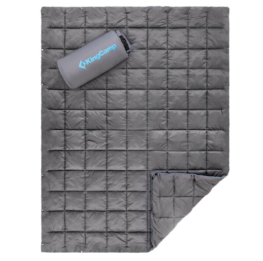 KingCamp Ultralight Camping Blanket, Packable Down Alternative Puffy Wearable Blankets Weatherproof Warm Package Quilt with Snap Buttons for Outdoor Hiking Travel Picnic Stadium (69" x 53", CHARCOAL)