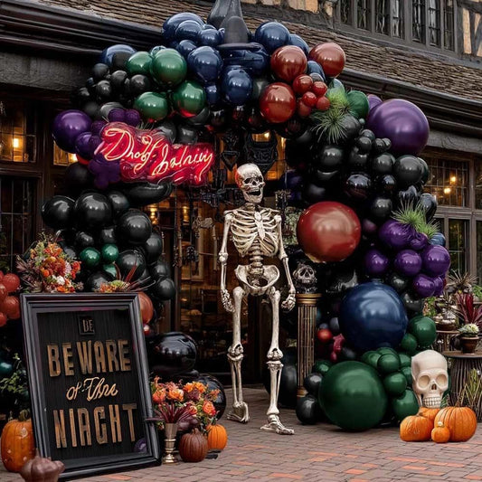 Halloween Balloon Arch Double Stuffed, Dark Green Navy Blue Burgundy Purple Black Balloon Garland Kit for Birthday Witch Gothic Spooky Magic School Party Decoration