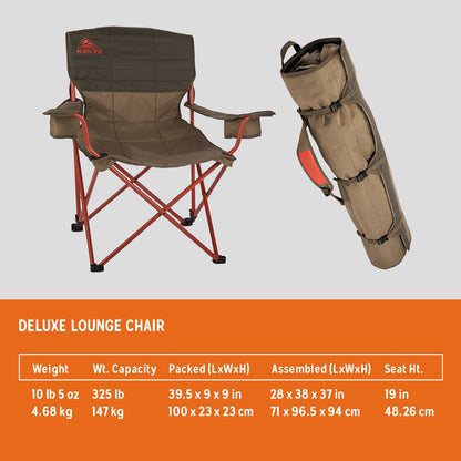 Kelty Deluxe Lounge Chair – Folding Outdoor Camp Chair, Insulated Cupholders, Customized Recline, Steel Frame, Padded Roll Storage, 2024 (Bungee)