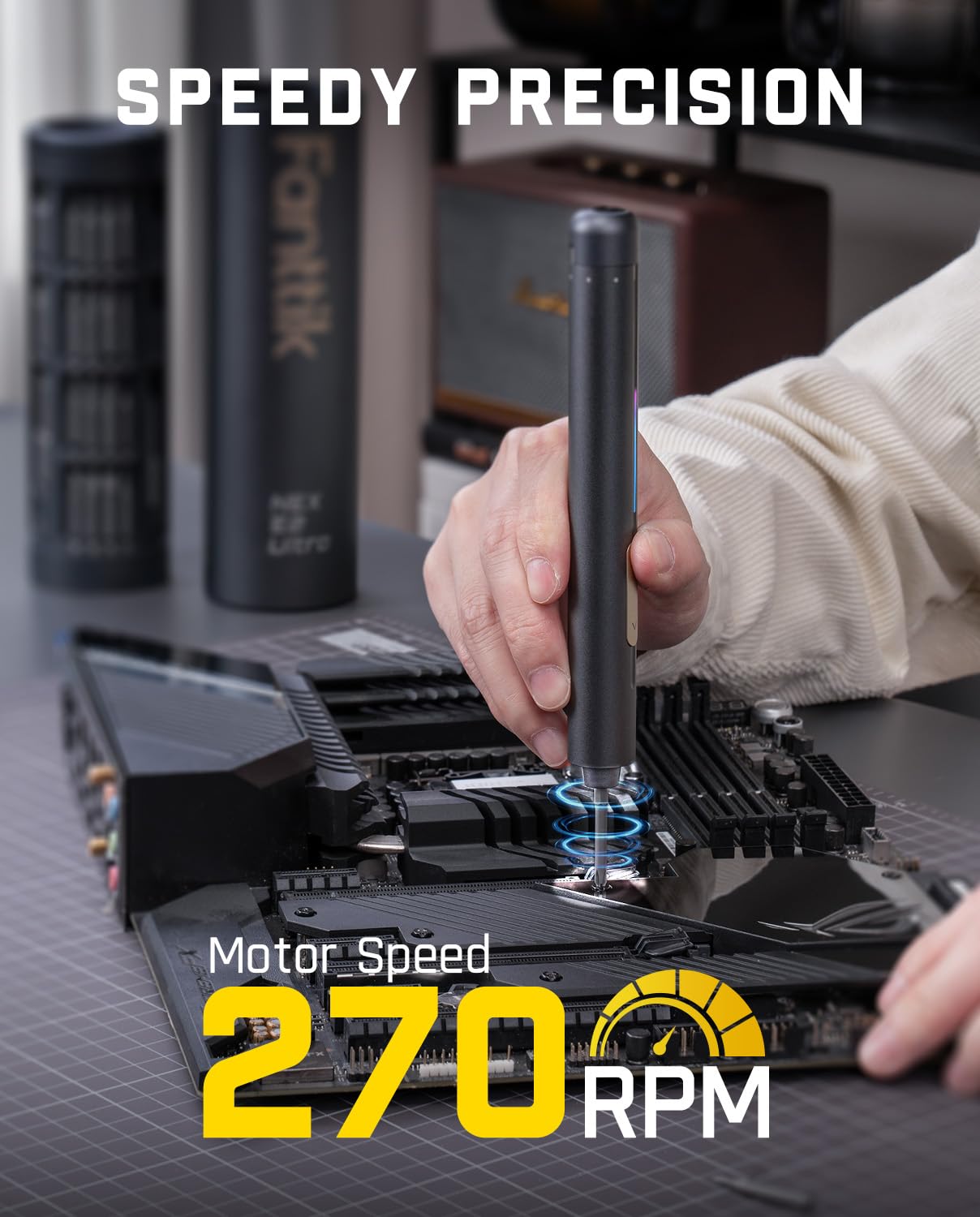 Fanttik E2 Ultra 3.7V Mini Electric Screwdriver, Electric Screwdriver Cordless, Max 0.6N.m, 50 Magnetic Bits, 5/32'' Hex, Magnetic Storage, Repair Tool for Electronics Phone Camera Laptop Appliances