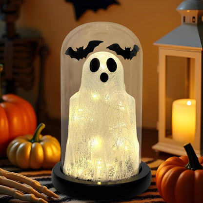 DAZONGE Halloween Decorations Indoor, Lighted Ghost in Glass Dome Cloche, Cute Spooky Halloween Ghost Decor for Tabletop Mantel Display