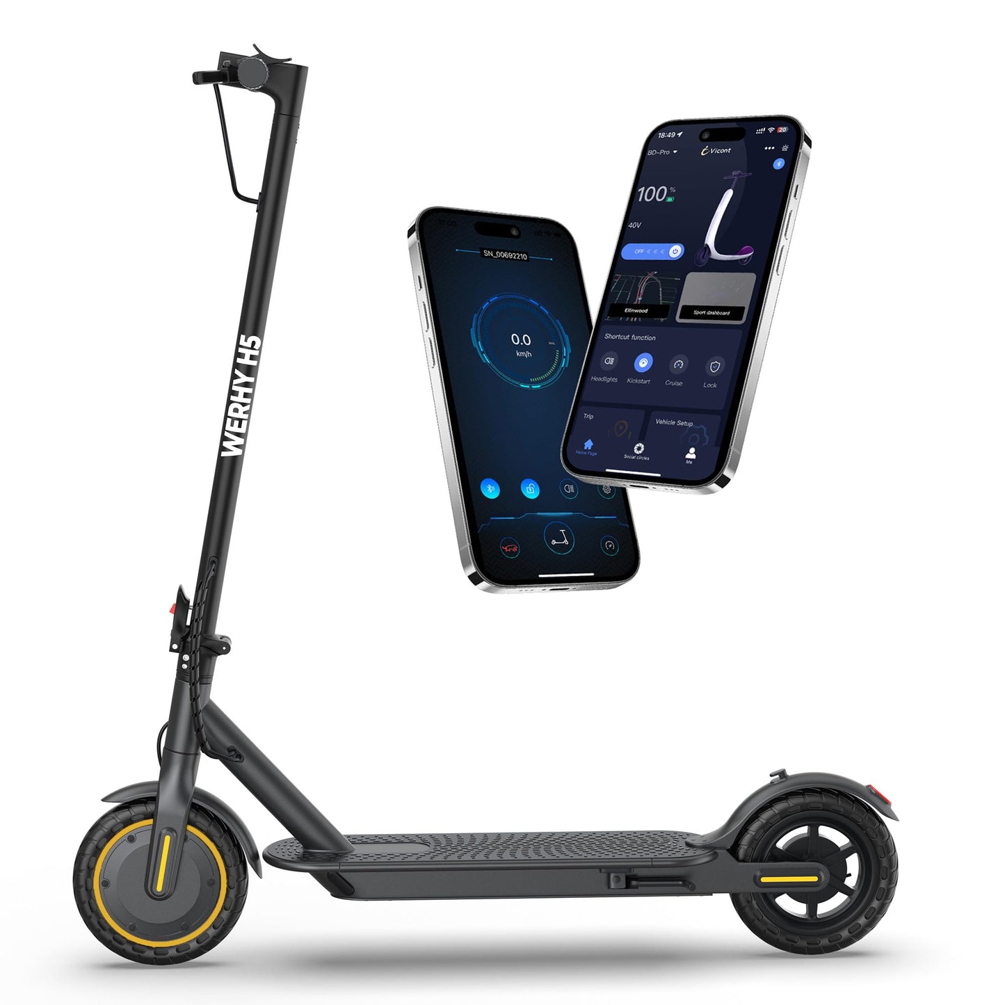 Electric Scooter, 350W/500W Motor, 8.5''/10''Tires, Top Speed 16/19/22 mph, Max 12/21/23Miles Ranges, Foldable E Scooter for Adults (H5-187Wh-350W)