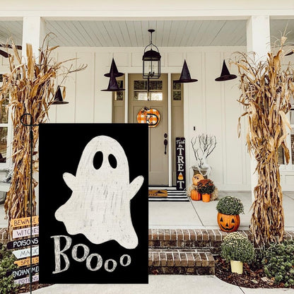 CROWNED BEAUTY Halloween Ghost Garden Flag 12x18 Inch Double Sided Small Burlap for Outside Boo Black Holiday Yard Decoration CF1079-12