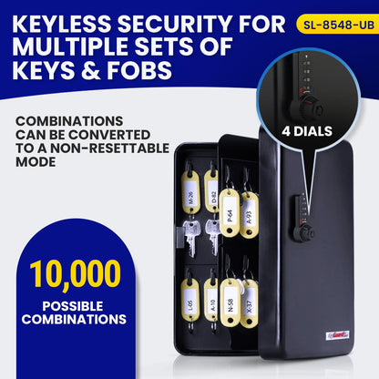 KeyGuard Dual Access Combination Key Cabinet With Black 4-Dial Combi-Cam Ultra - 48 Hook, Conveniently Store Your Keys with 10,000 Possible Combinations, SL-8548-UB