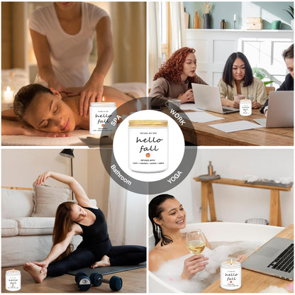 Homsolver Fall Decor Candles, Cider, Cinnamon, Jasmine, Amber Autumn Decorations Scented Candles for Home, 50 Hour Burn Time, Hello Fall Candle