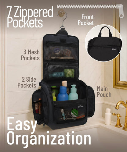 D&D Hanging Travel Toiletry Bag for Men and Women – Cosmetics, Makeup and Toiletries Organizer Kit with 10 Compartments, YKK Zippers, XXL Metal Swivel Hook, Water-Resistant Nylon