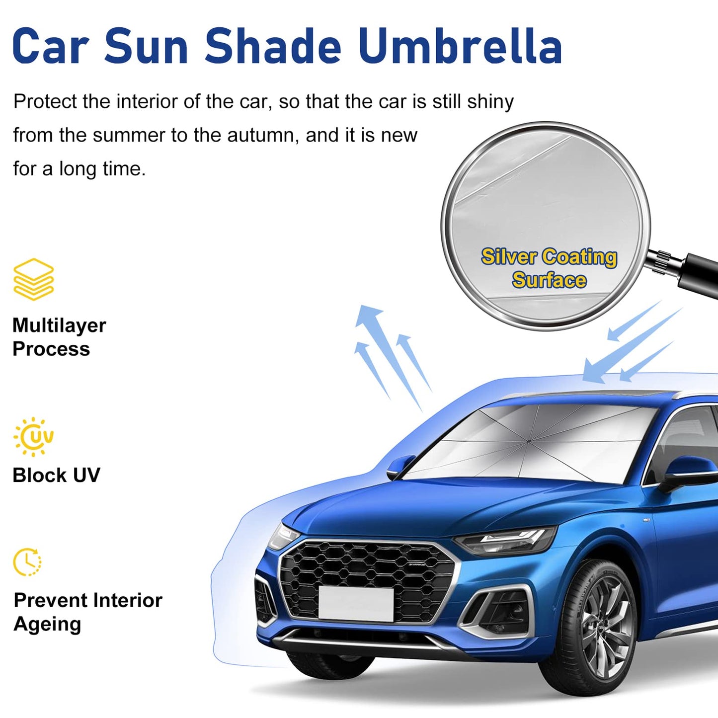 Foldable Car Windshield Umbrellas, Sun Shade Umbrella for Front Windows, Suitable for Windshields of Various Car Models (Large)