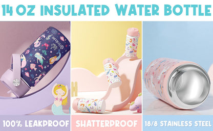 Fimibuke Kids Bento Lunch Box with 4 Compartments, Insulated lunch Bag, Stainless Steel Insulated Water Bottle, Ice Pack & Utensils Set, Birthday Gifts for Ages 3-12 Back to School Toddler Girls Boys