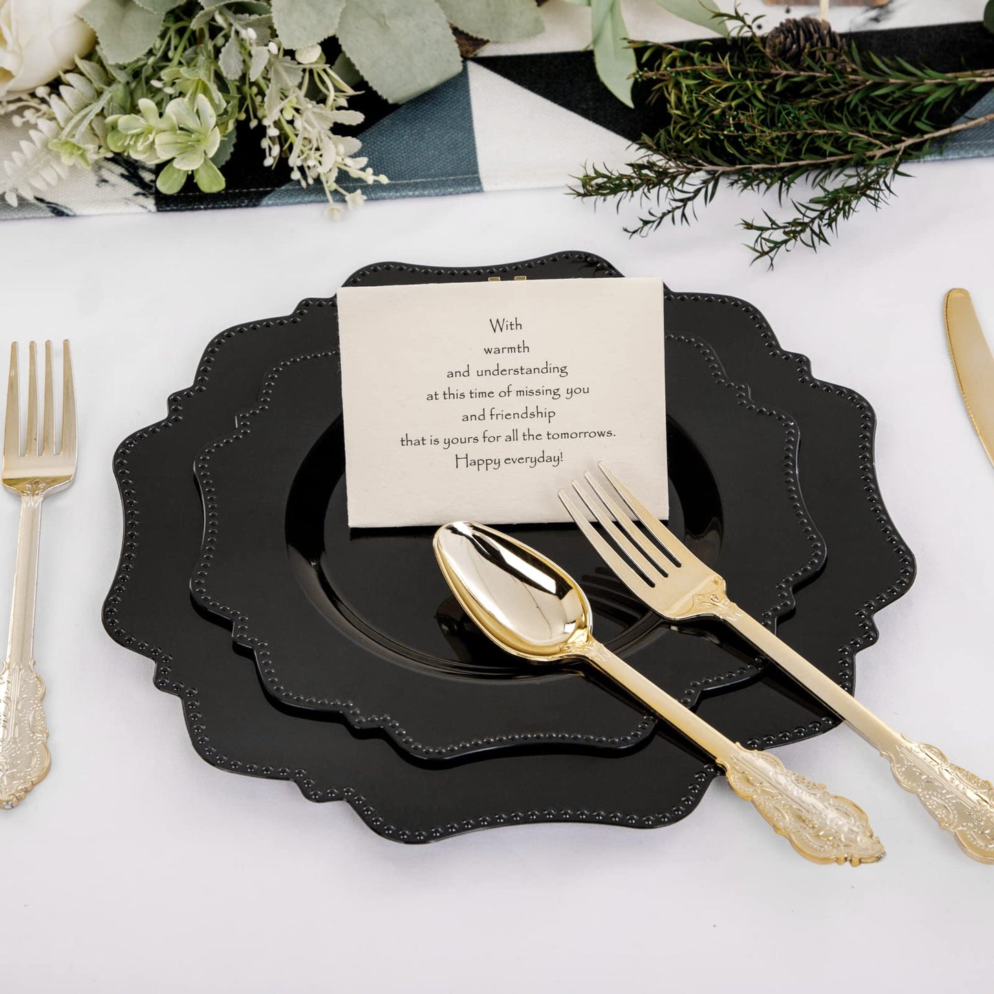 COLOSUS Black Plastic Plates Set,Heavy Duty Black Disposable Plates for 30 guests,Include 30PCS 10.5inch Dinner Plates and 30PCS 8.25 inch Dessert Plates for Halloween Party/Wedding/New Year/Birthday
