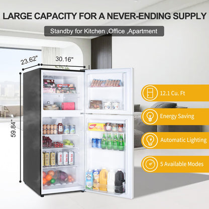 Frestec 12.1 CU' Refrigerator with Freezer, Apartment Size Refrigerator Top Freezer, 2 Door Fridge with Adjustable Thermostat Control, Freestanding, Door Swing, Stainless Steel (FR 1202 SL)