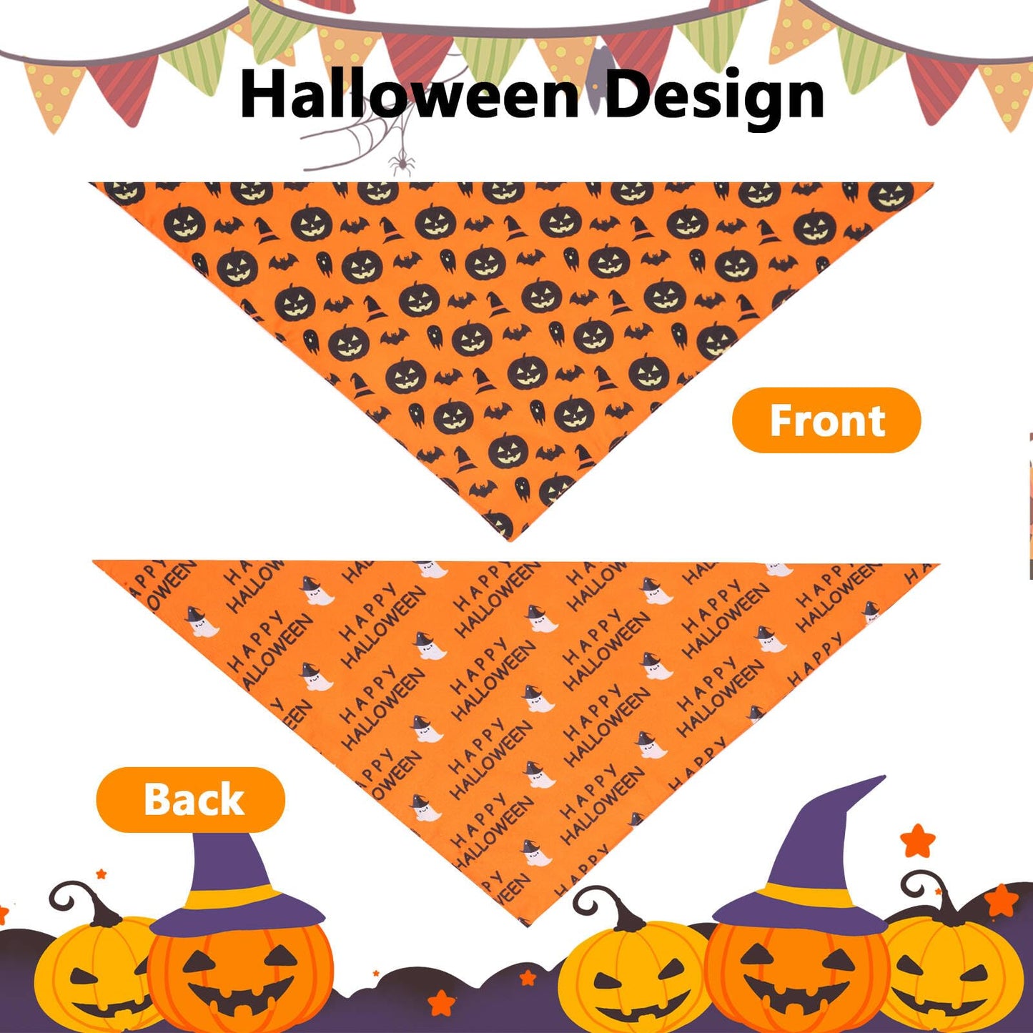 Gofshy Halloween Dog Bandanas Large 2PCS, Reversible Triangle Dog Scarfs with Pumpkin, Spide, Bat, Ghost, Fall Puppy Bandanas Bib Handkerchief for Boy and Girl, Holiday Bandanas