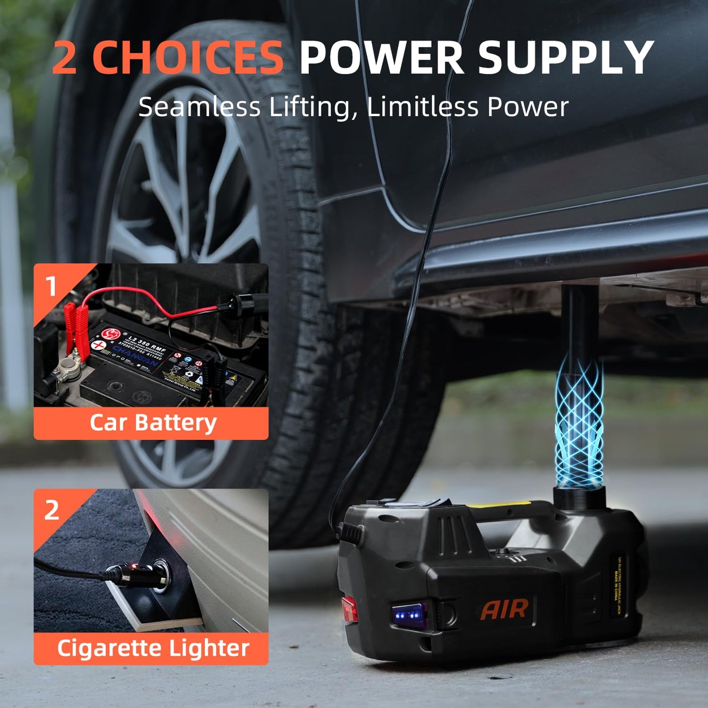 FEANISIFEI Electric Car Jack 5 Ton 12V Floor Jack with Inflator Pump Portable Hydraulic Jack Vehicle Lift for Car SUV Sedan MPV Tire Change with Led Light