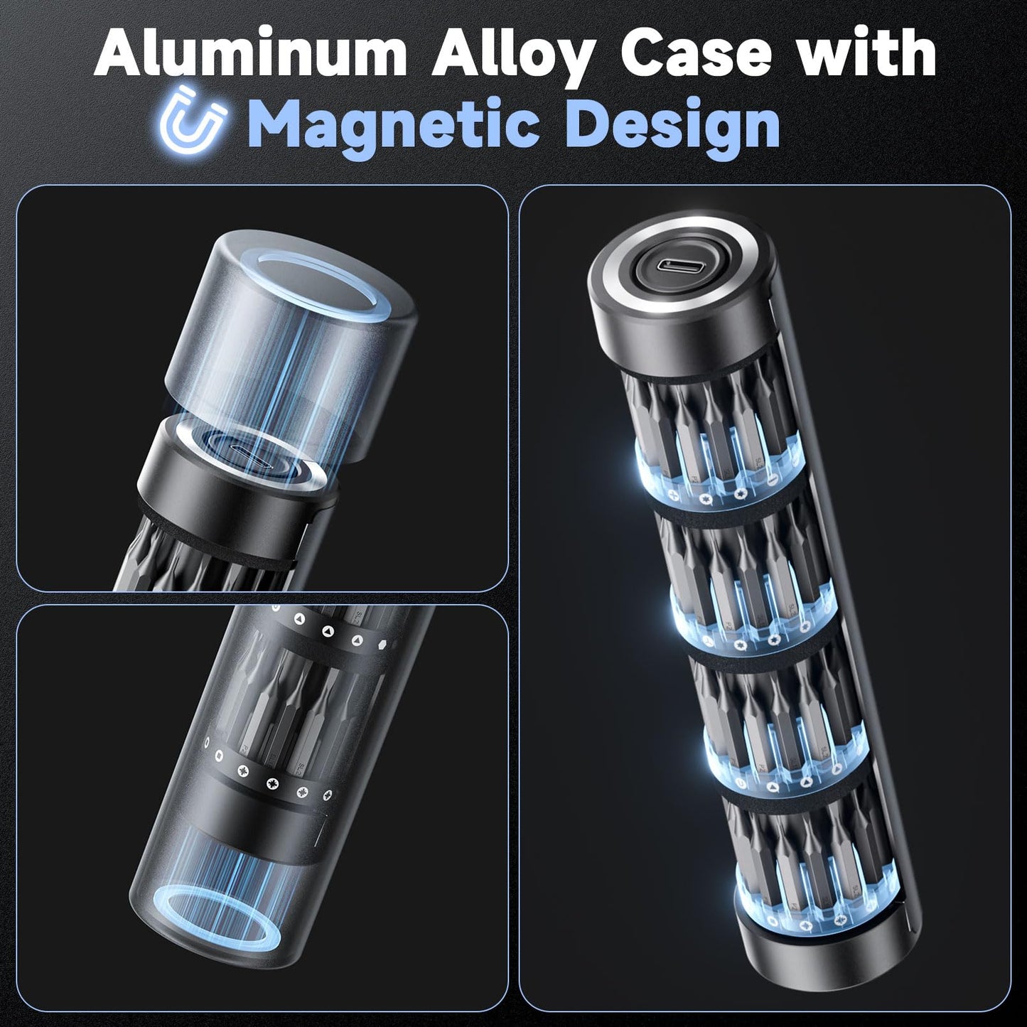 Faireach 65-IN-1 Mini Electric Screwdriver Cordless, 500mAh Precision Screwdriver Magnetic Bits Set with Case, 3 Torques Settings, LED lights, Portable Repair Tool Kit for Electronics Phone Watch