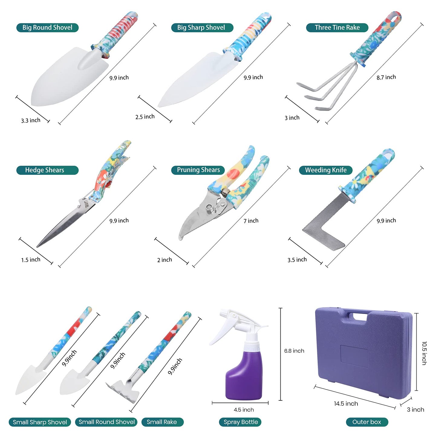 Tbltaca Garden Tool Set, Stainless Steel Heavy Duty Gardening Tools 30 PCS w/Floral Print, Trowel Rake Weeder Pruner Shears Sprayer Digging Claw Gloves, Ideal Gardening Set for Women