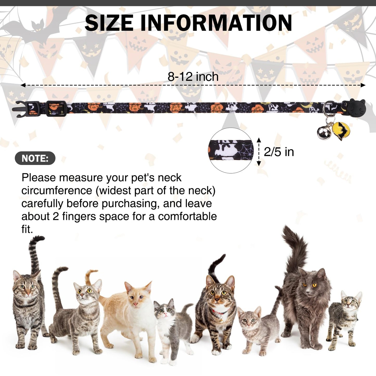 DILLYBUD Halloween Cat Collar with Bells & Cute Pendant - Breakaway, Adjustable, 2-Pack Kitten Collar Safety for Female & Male Pets