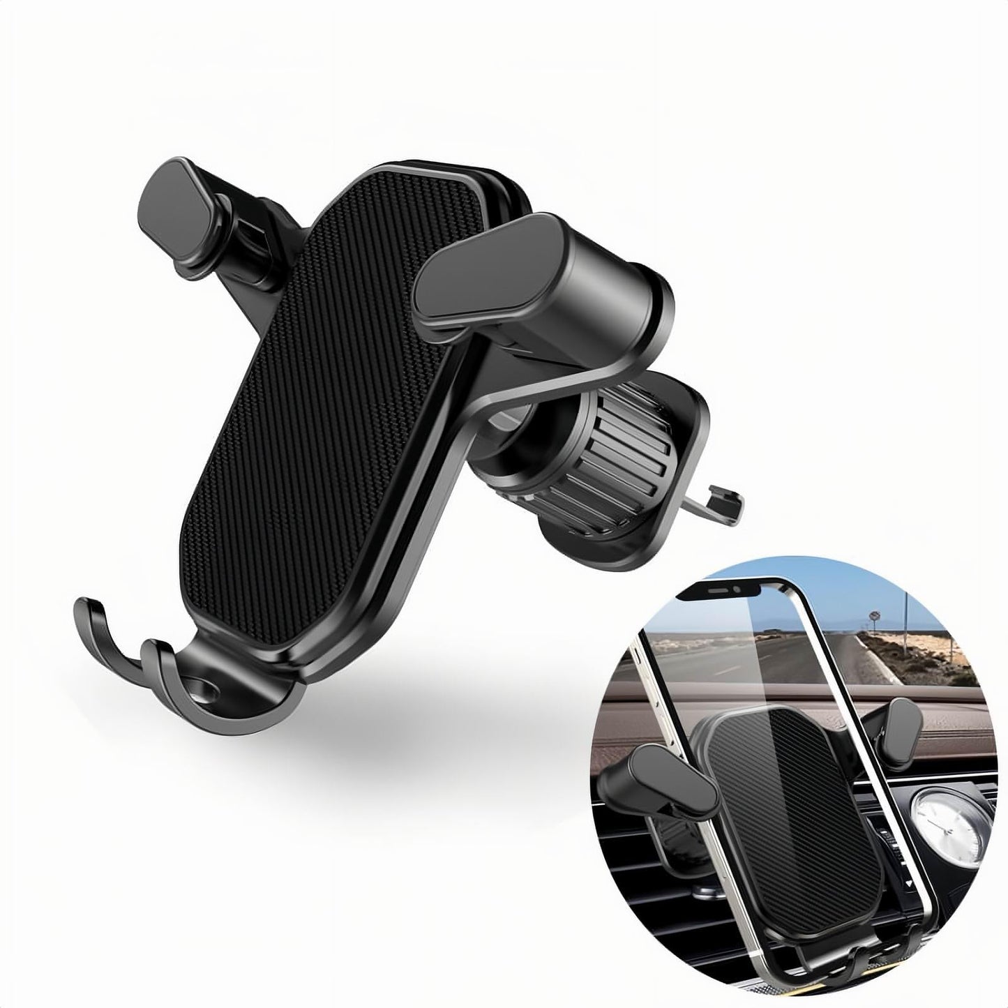360° Rotating Car Phone Holder Mount for iPhone & Smartphones – Adjustable Air Vent Mobile Bracket with Hook Clip for Hands-Free Use