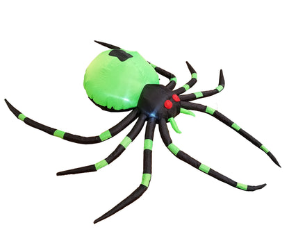 6 Foot Long Halloween Inflatable Black Green Spider LED Lights Decor Outdoor Indoor Holiday Decorations, Blow up Lighted Yard Decor, Giant Lawn Inflatables Home Family Outside
