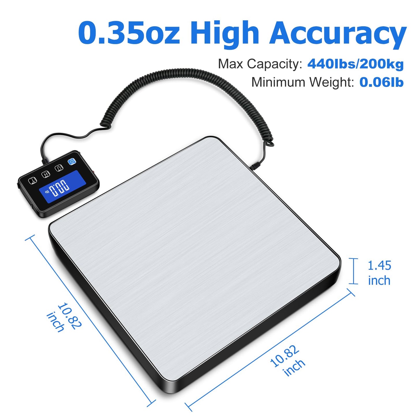 KUAIVO Shipping Scale, 440 lbs/0.35oz High Accurate Digital Postal Scale with Hold/Tare Function, Shipping Scale for Small Business, Packages, Luggage, Home Use, Battery & Charging Cable Include