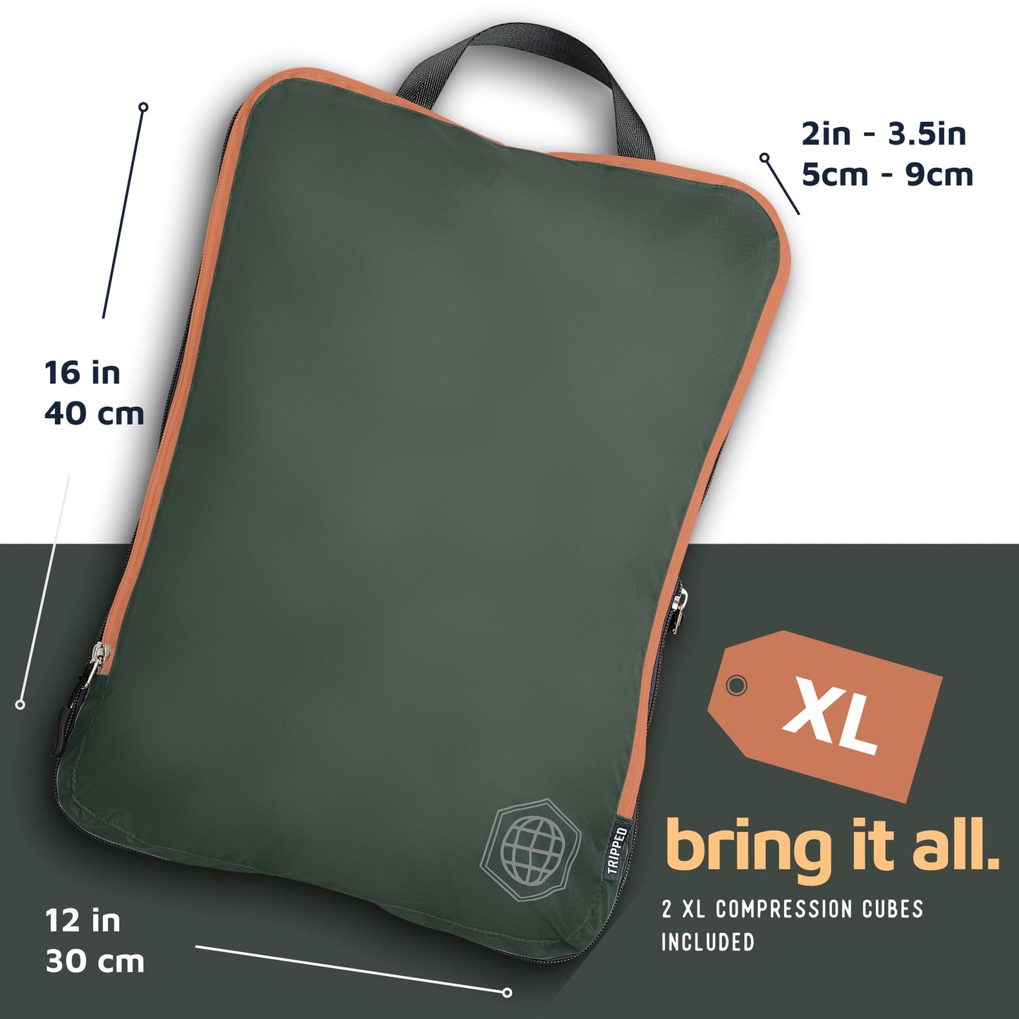 Large Compression Packing Cubes for Travel-Packing Cube Luggage Organizers 7 Piece Set for Checked Luggage-Ultralight, Expandable/Compression Bags by TRIPPED Travel Gear (Green and Brown)