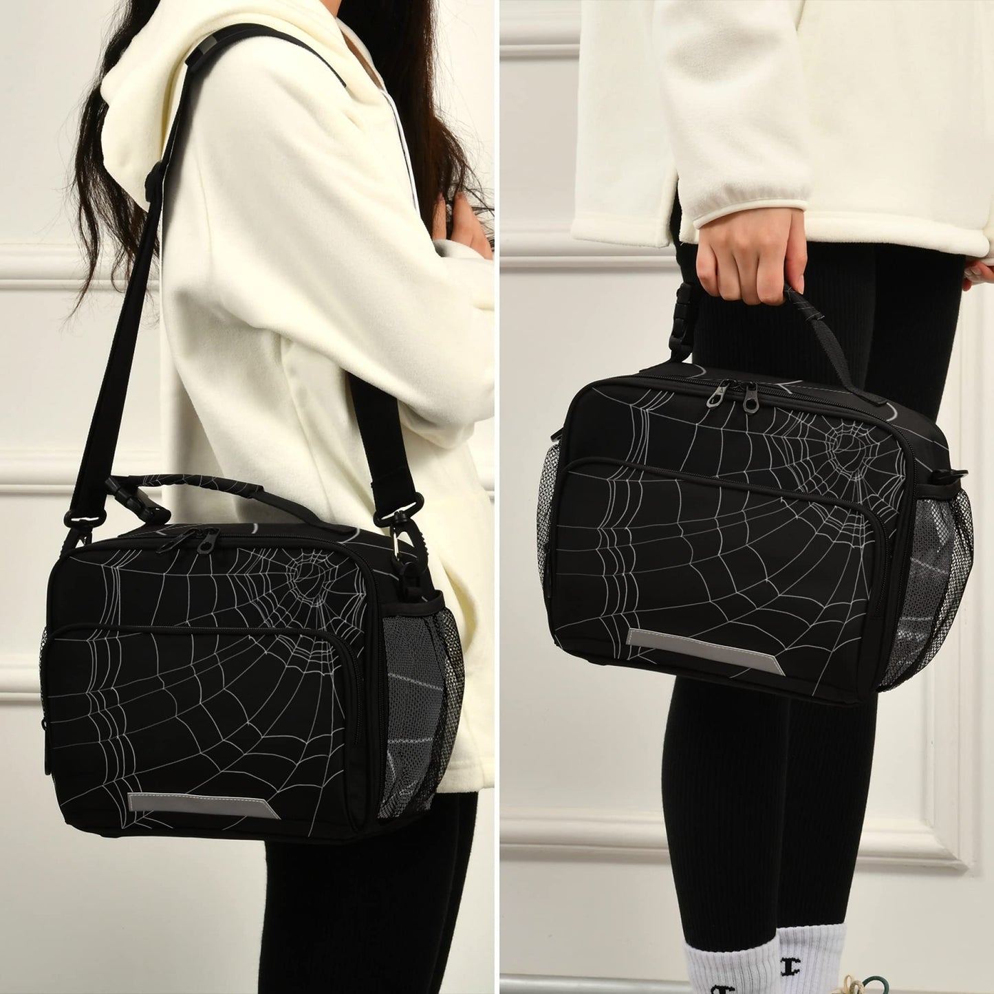Glaphy Cobweb Lunch Bag Insulated Black Spiders Web Lunch Box Cooler Cooling Tote Food Container for Men Women Kids Adults