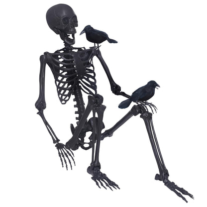 5.4Ft Halloween Skeleton,Posable Skeleton Full Size Skeleton with Movable Joints and 2PC Black Feathered Crows for Halloween Decorations Outside and Inside