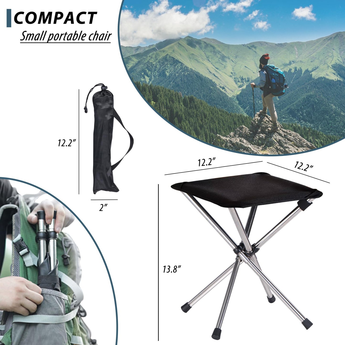 KOKSRY Camping Stool,Small Folding Chair,13.8" Lightweight Folding Stool Compact Backpacking Stool with Carry Bag